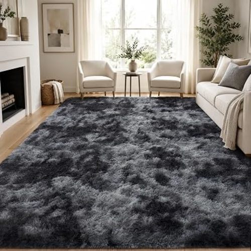 8x10 Area Rugs for Living Room Bedroom: Black Grey Soft Fluffy Shag Upgrade Non-Slip High Pile Carpet Large Fuzzy Plush Indoor Floor Decor Shaggy Rug for Kid Boys Girls Playroom Nursery Modern Home