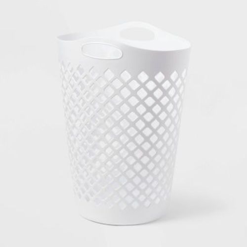 2.2bu Flexible Laundry Hamper White - Brightroom™: Tall Plastic Clothes Hamper With Built-in Handles, Diamond Pattern