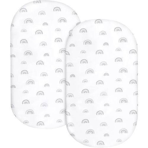 Bassinet Sheet Set 2 Pack Fitted Bassinet Sheets for Baby Boy Girl, Universal Microfiber Soft Cradle Sheets for Oval Rectangle and Hourglass Bassinet Mattress, Gray Rainbow