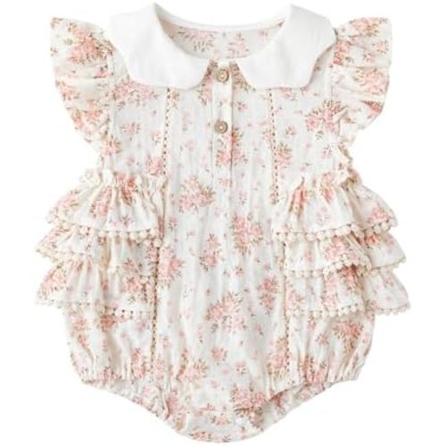 Simplee kids Baby Girls Romper Floral Print Summer Onesie Puff Sleeve Button Baby Girl Onesie