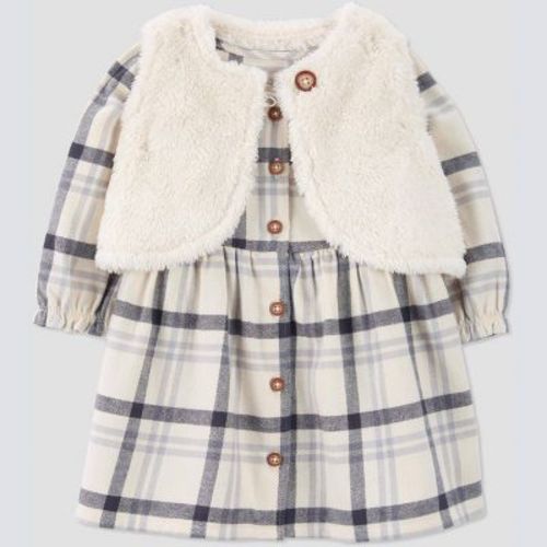 Carter's Just One You®️ Baby Girls' Plaid Vest Dress - Cream/gray Newborn