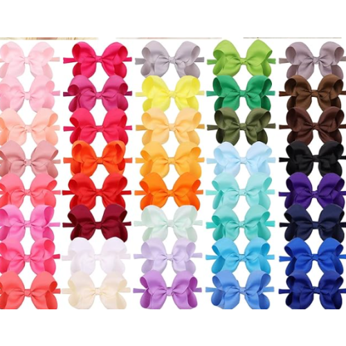 jollybows 40pcs 4inches Baby Girls Grosgrain Ribbon Hair Bows Headbands Nylon Elastic Hair Band Hair Accessories for Infants Newborn