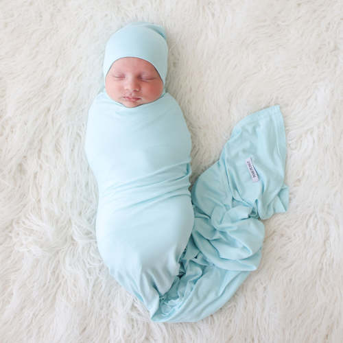 Pastel Blue Swaddle Beanie Set