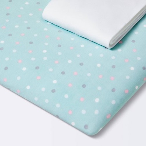 Fitted Jersey Play Yard Crib Sheet Polka Dot - Teal - 2pk - Cloud Island™
