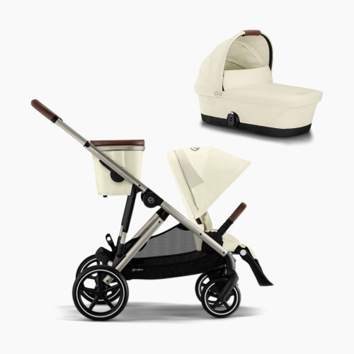 Cybex Gazelle S 2 Single to Double Stroller + Cot Bundle - Seashell Beige/Taupe Frame
