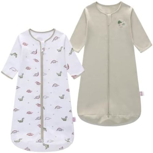 Baby Sleep Sack Long Sleeve Wearable Blanket Cotton 2-Way Zipper 0.5 Tog Sleeping Sack for Infant Toddler 0-18Month