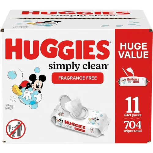 Huggies Simply Clean Fragrance-Free Baby Wipes, 64 Count (Pack of 11) (704 Wipes Total)