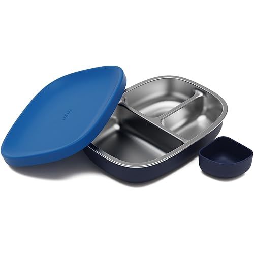 Lalo Bento Box - BPA-Free Bento Box For Kids & Toddlers, Leak-Proof, Dishwasher Safe, Easy to Open & Clean Silicone & Stainless Steel Lunch Box For Kids, Portable for Daycare - Blue Raspberry
