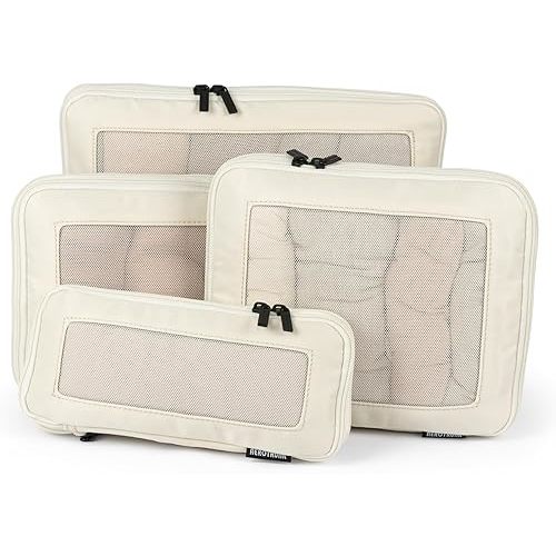 Compression Packing Cubes for Travel - Luggage Organizer Bags - Double Zipper Packing Cubes for Suitcases (4-Pack, Beige)