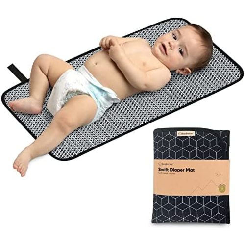 Portable Diaper Changing Pad - Waterproof Foldable Baby Changing Mat - Travel Diaper Change Mat - Lightweight Changing Pads for Baby - Baby Changer - Machine Washable (Black Geo)