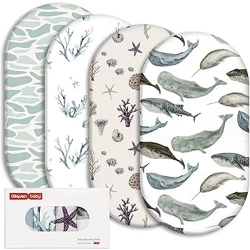 Gllquen Baby Bassinet Sheets 4 Pack, Breathable Cozy Fitted Mattress Sheet, Elastic Travel Crib Fashionable Pattern, Standard Cradle Safe Sheets for Baby Boys Girls 32"x16" (Marine)