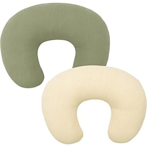 FUNUPUP 2 Pack Muslin Nursing Pillow Cover Compatible with Boppy Nursing Pillow, Soft Baby Nursing Covers for Breastfeeding Pillows for Boys Girls, Green&Beige