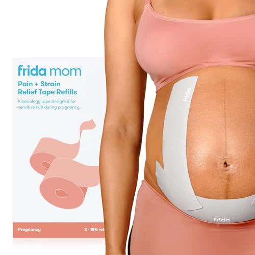 Frida Mom Pregnancy Belly Band, Discreet Belly Tape for Pregnant Skin, Maternity Belly, Support, Pain, and Strain Relief, 18ft Roll with Storage Dispenser