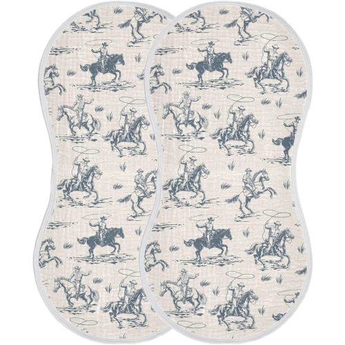 Muslin Burp Cloths for Baby Boys and Girls - 2-Pack Ultra Absorbent Western Cowboy Muslin Washcloths, Newborn Towel, Milk Spit Up Rags, Burp Cloth Bibs for Unisex, 22 x 11 Inch