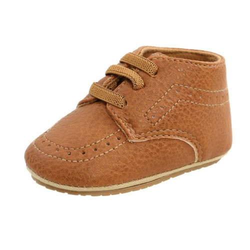 Baby Boys Girls High Top Ankle PU Leather Sneakers Soft Rubber Sole Infant Moccasins Newborn Oxford Loafers Anti-Slip Toddler Wedding Uniform Dress Shoes Brown