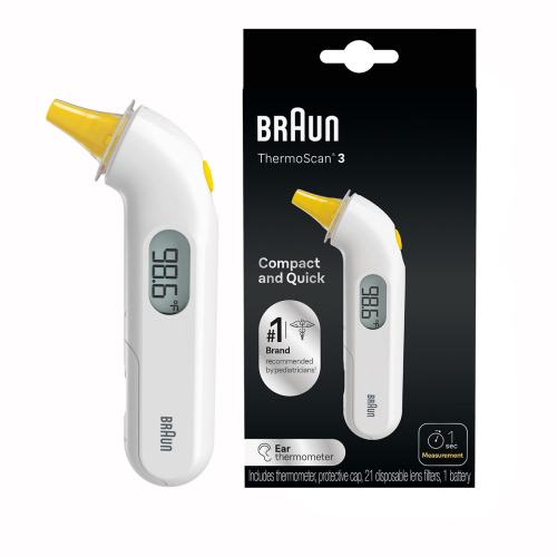Braun Baby & Kids Ear Thermometer Thermo Scan 3, Quick Temperature Reading for Infants and Toddlers, White IRT3030US