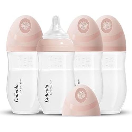 Natural PP Baby Breastfeeding Bottles, Medium Flow Nipples (M), 3 Months +, Wide Neck, Pink, 8 oz - 4 pks