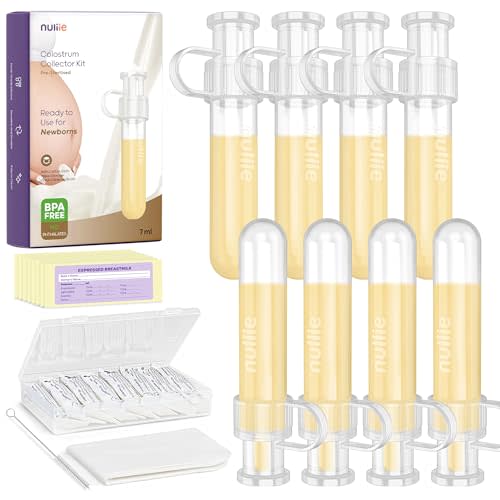 Nuliie Colostrum Collector Kit 7ml/8pcs, Leakproof, Reusable Breast Milk Collector, Heat & Freezer Resistant, BPA-Free, With Cotton Cloth Wipe, Storage Case, Cleaning Brush - Ready-to-Use for Newborns