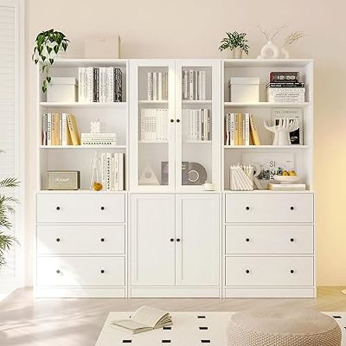 TUSY 71" 3-Tier Modern Bookshelves and Drawers
