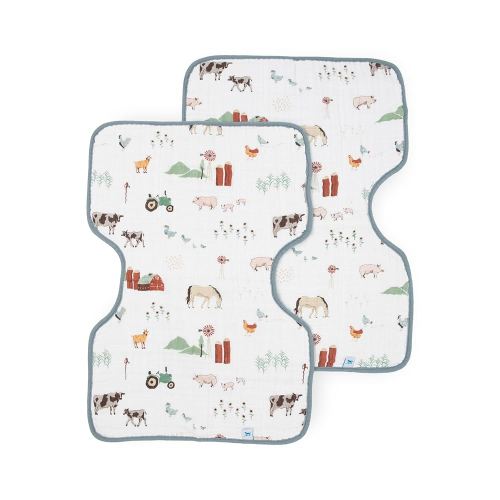Little Unicorn Ultra-Absorbent Premium Burp Cloth 2 Pack | Soft on Baby's Skin | Larger Size | Ergonomic Design | Set of 2 (Farmyard)
