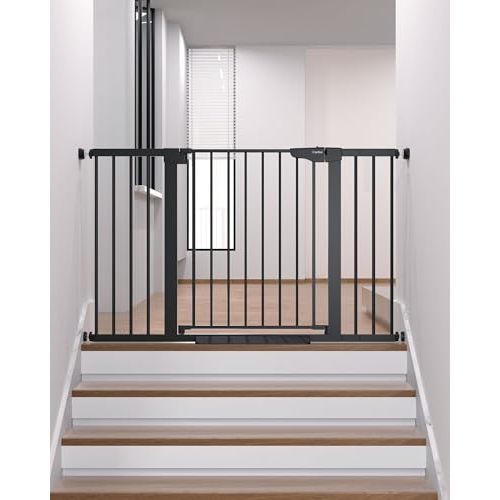 Cumbor 29.7-51.5" Baby Gate Extra Wide, Safety Dog Gate for Stairs Easy Walk Thru Auto Close Pet Gates for The House, Doorways, Child Gate Includes 4 Wall Cups, Black-Mom's Choice Awards Winner