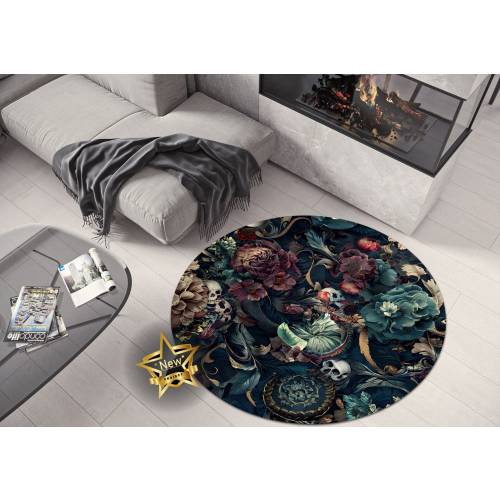 Skull Rug,Gothic Rug,Snake Rug,Flower Rug,Fear Rug,Modern Rug,Occult Popular Rug,Living Room Rug,Skull and Flower Rug,Home Decor,Round Rug