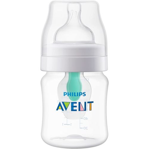 Philips Avent Anti-Colic Baby Bottle with AirFree Vent, 4oz, with Flow 1 Nipples, 0m+, 1Pk, Clear, SCY701/91