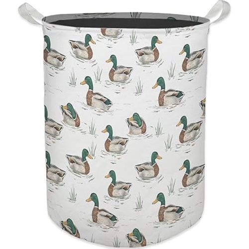 Mallard Duck Nursery Laundry Basket, Toybox for Boys Girls, Rustic Mallard Duck Laundry Basket Hamper Waterproof Collapsible Clothes Toys Storage Bin Organizer for Bedroom Bathroom Kids Room