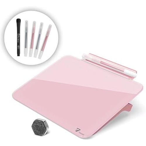 Pink Mini Desktop Pure Glass Whiteboard, Small Slope Slick Desk Whiteboard Glass, Desk White Board, Desktop White Board Dry Erase, Stenography Artifact for Office Home Schooling Décor, 8x6 Inches