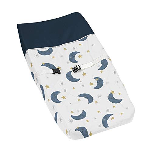 Sweet Jojo Designs Moon and Star Boy or Girl Baby Nursery Changing Pad Cover - Navy Blue and Gold Watercolor Celestial Sky