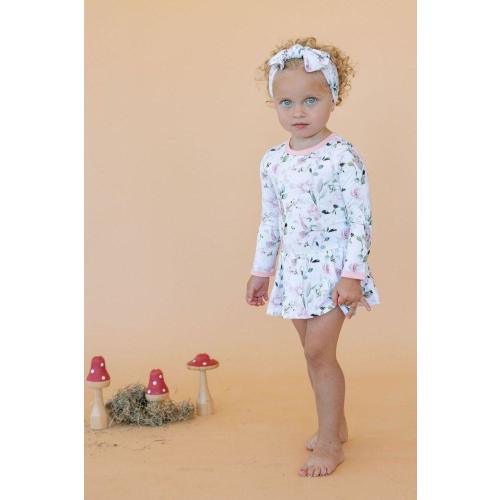 Watercolor Floral Hummingbird Bamboo Skirted Bodysuit Dress