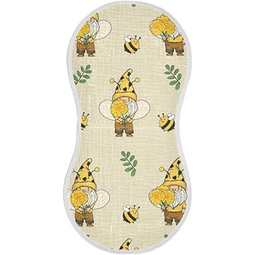 J JOYSAY Gnomes Bee Baby Burp Cloths for Boys Girls Large 22''x11'' Cotton Fabric Drool Cloths Extra Absorbent Soft 4 Layer Drool Cloths for Girl Babies 1 Pack