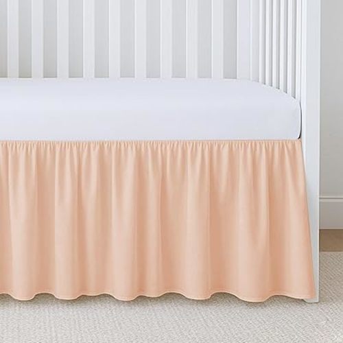 Crib Ruffle Bed Skirt Microfiber Nursery Bedding Skirt for Baby Girls (28” x 52” x 14’’) Inch - Blush Solid