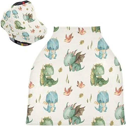 Kigai Cute Dragon Baby Car Seat Covers for Newborn, Breathable Nursing Cover for Breastfeeding Moms, Baby Stroller/Shopping Cart/Stretchy Carseat Cover for Boy & Girl