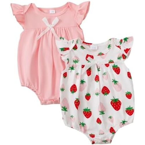 CVXV Newborn Baby Girl Organic Cotton One-Pieces Romper Ruffle Short Sleeve Bodysuits
