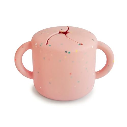 mushie Silicone Snack Cup | Spill Proof Food Container for Toddler and Baby (Powder Pink Confetti)