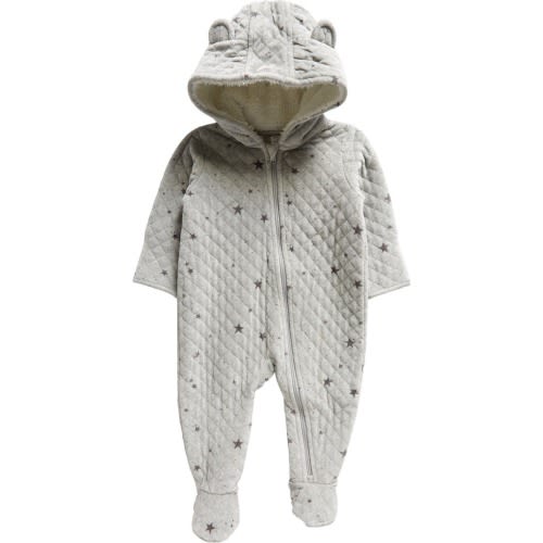 Baby Hooded Bunting, 6M, Grey Light Heather Stars