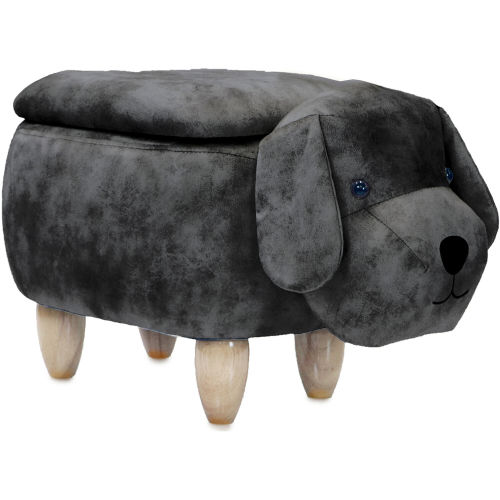 Critter Sitters 15-In. Seat Height Dark Gray Dog Animal Shape Storage Ottoman Furniture for Nursery, Bedroom, Playroom and Living Room Decor