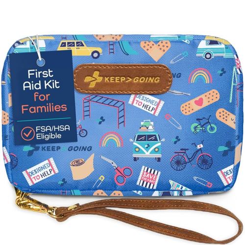 KeepGoing Travel First Aid Kit for Kids – 130 Pc. for Car, Home, Purse, Diaper Bag & Backpack with Latex-Free Bandages - Mini First Aid Kit Travel Size TSA-Approved
