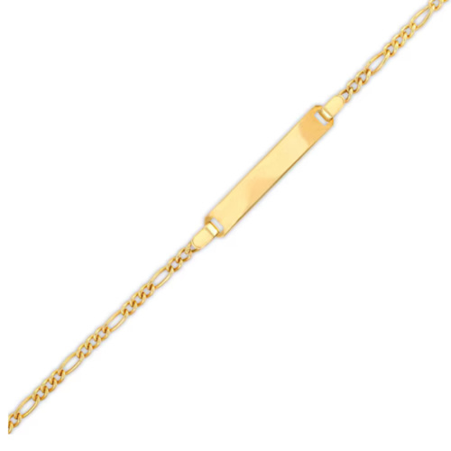 Child's Rectangular ID and Figaro Chain Bracelet in 14K Gold - 6"