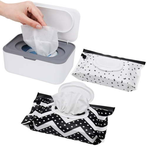Hengguang Baby Wipes Dispenser with 2 Pack Pouch Bags, Refillable Wipes Case with Lids and Sealing Design, Flushable Storage Box