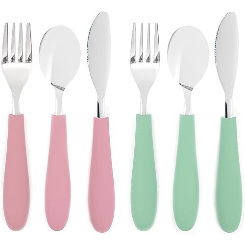 Elk and Friends Kids Silverware with Silicone Handle | Childrens Safe Flatware | Kids Utensils | Spoon + Fork + Knife set | 4 years+ | 6 Pieces