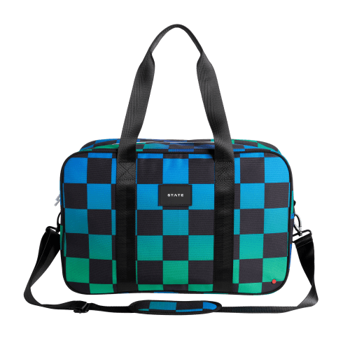 STATE Bags | Rockaway Duffle Recycled Polyester Canvas Blue Checkerboard