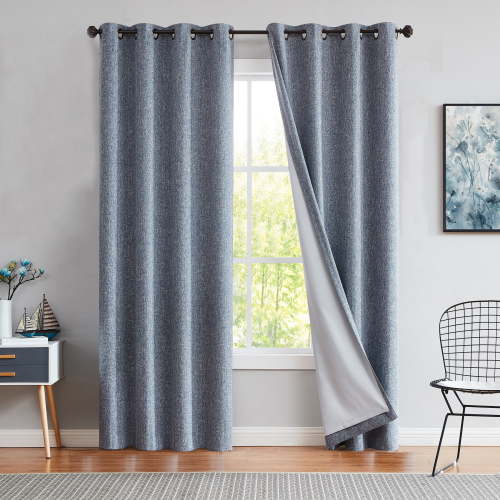 Uptown Home Navy Blue Heavy Linen Blackout Curtain, 50"x84"
