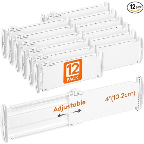 Lifewit 12 Pack Drawer Dividers 4" High, 10.5-16.5" Dresser Drawer Divider, Adjustable Drawer Organizers for Clothes, Plastic Drawers Separators for Dresser, Bedroom, Bathroom, Kitchen, Office