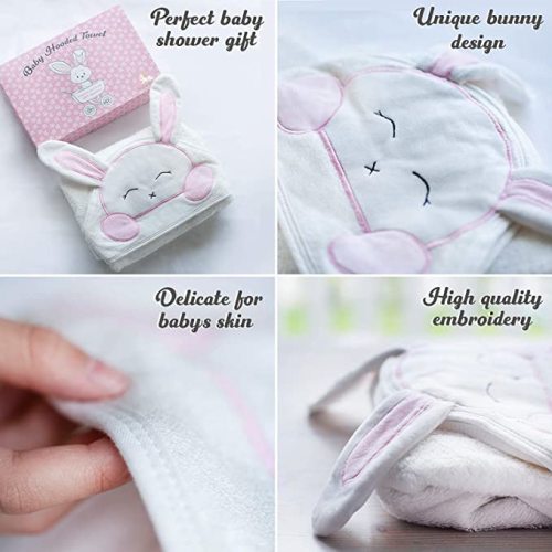 FOREVERPURE Premium Baby Hooded Towel 100% Organic Bamboo Cotton, Super Absorbent, Unique Design for Baby Girl and Toddler. Ultra Soft, White, X-Large, 35 x 35 inches.