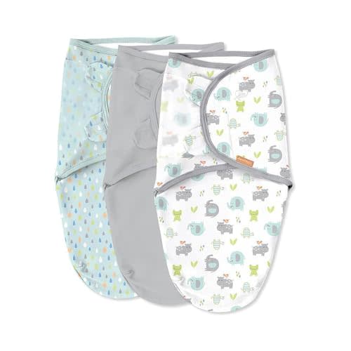 SwaddleMe by Ingenuity Original Swaddle, 100% Cotton, Improves Sleep & Calms Startle Reflex, 0-3 Months, 3-Pack - Jungle Drops