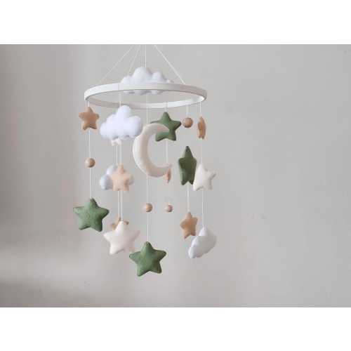 Personalized clouds, stars and moon baby mobile nursery decor girl, cloud hanging mobile, cute mobile nursery, felt mobile for crib