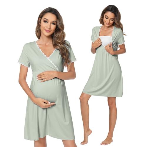 WiWi Soft Viscose from Bamboo 3 in 1 Maternity/Delivery/Nursing Labor Nightgowns Breastfeeding Sleep Shirt Gowns S-XXL
