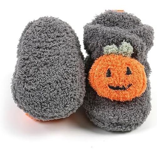 E-FAK Newborn Baby Cozy Fleece Booties with Grippers Winter Slippers Socks Soft Sole Stay On Infant First Walker Crib Shoes